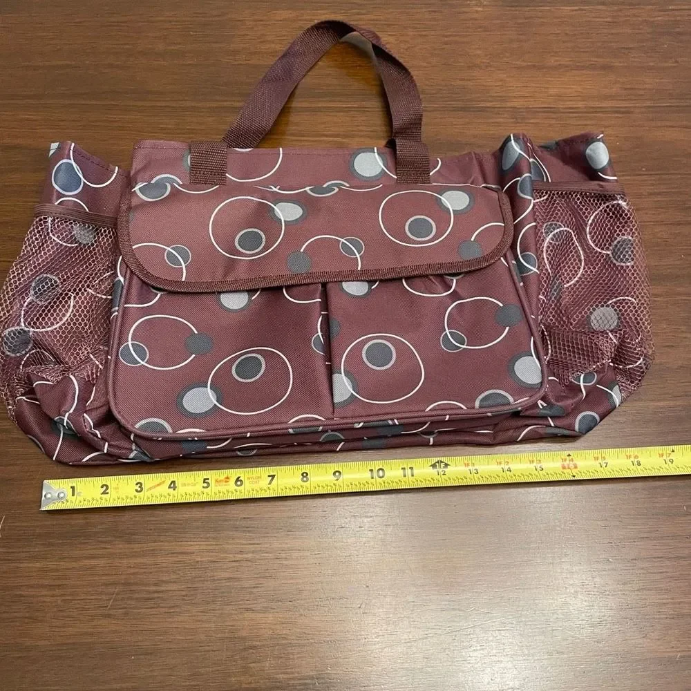Diaper Bag Women Brown White Geometric Lightweight Nylon Bottle Pockets L